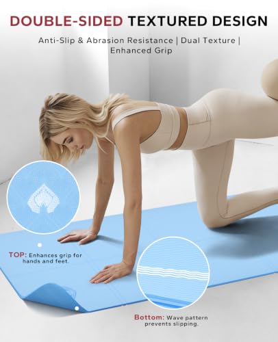 HAPBEAR Foldable Yoga Mat - 72"x24"x0.24" (6mm), Non-Slip TPE Exercise Mat | Ideal for Home Workout, Yoga, Pilates, Stretching & Travel, Durable & Eco-Friendly, Includes Carry Bag - color: Blue