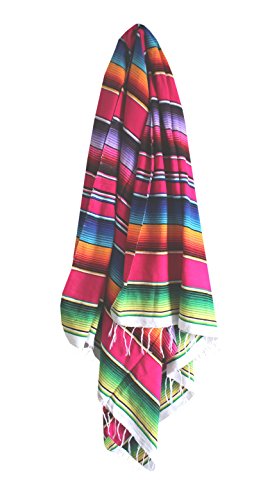 Del Mex Mexican Serape Blanket (X-Large, Pink) - color: Pink, size: X-Large