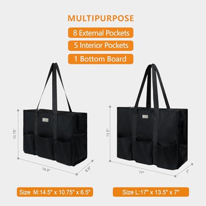 TOPDesign Utility Water Resistant Tote Bag with 13 Pockets, Zipper Closure - color: Black, size: Large