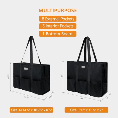 TOPDesign Utility Water Resistant Tote Bag with 13 Pockets, Zipper Closure - color: Black, size: Medium
