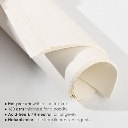 Fingraspuro 9x12 Top Spiral Sketchbook, 160 GSM, 100 Sheets, Hardcover | 108 lb acid-free hot press paper, micro-perforated sheets, for pencil, charcoal, gouache, wet and dry media