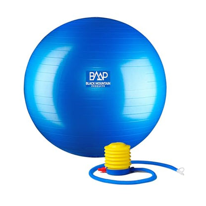 Black Mountain Products Professional Grade Exercise Stability Yoga Ball, Foot Pump, Ball Plug, Plug Puller, 2000 Pounds Static Weight Capacity Antiburst - color: Blue, size: 75 cm