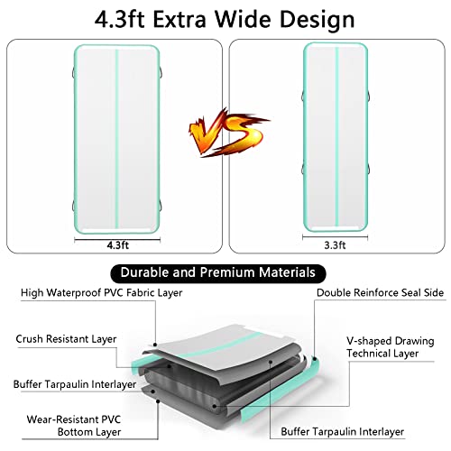 XHYCPY Inflatable Air Gymnastics Mat 10ft/13ft/16ft/20ft Tumbling Mat with Electric Pump 4.3ft Extra Wide 4 Inches Thich Tumble Track for Home Use/Training/Cheerleading/Yoga/Water