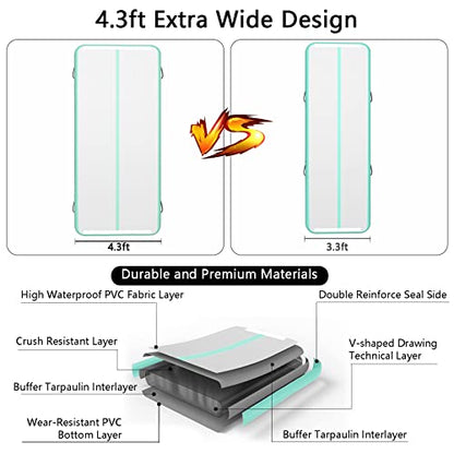 XHYCPY Inflatable Air Gymnastics Mat 10ft/13ft/16ft/20ft Tumbling Mat with Electric Pump 4.3ft Extra Wide 4 Inches Thich Tumble Track for Home Use/Training/Cheerleading/Yoga/Water