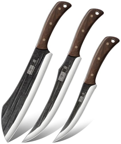 HOSHANHO Butcher Knife Set, 3PCS Knife Set of Meat & Slicing & Boning Knife | Ultra Sharp Kitchen Knife Set, Hand Forged High Carbon Steel Knives Set for Home & Camping & BBQ Gift with Men - size: 10"