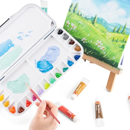 Transon Watercolor Palette Folding with Lid 18wells 2 Mixing Areas and 1 Large Mixing Tray Also for Gouache Acrylic Paint Palette Pink Color - color: Pink