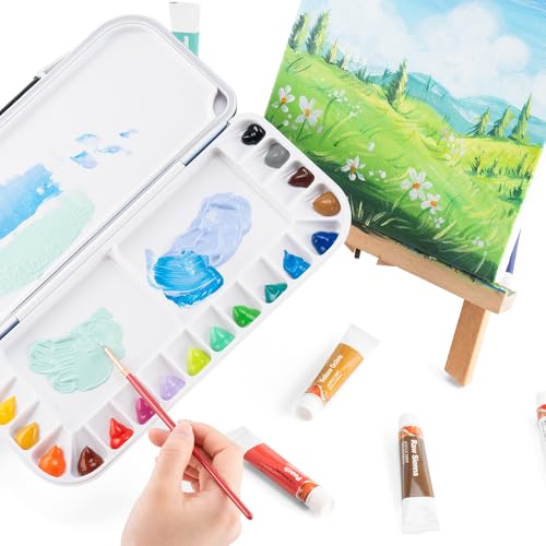 Transon Watercolor Palette Folding with Lid 18wells 2 Mixing Areas and 1 Large Mixing Tray Also for Gouache Acrylic Paint Palette Blue Color - color: Blue