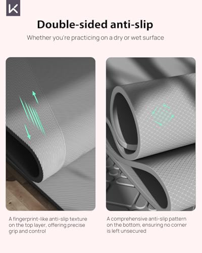 KEEP Extra Wide Yoga Mat, 7mm Thick 72" x 32" Exercise Mat | 7mm thick Extra wide yoga mat with carry strap for home workout, yoga, exercise and Pilates - color: Classic Grey