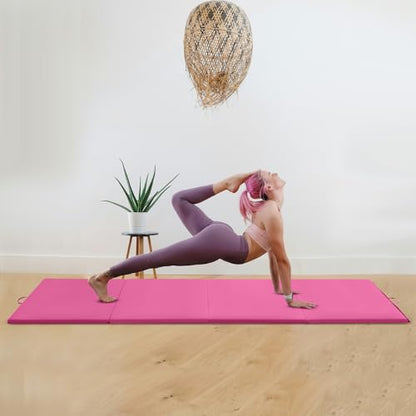 Gymnastics Mats Foldable Tumbling Mats Portable Gymnastics Exercise Mat Thick Gymnastics Tumbling Mats Pad Home Exercise Panel Mat With Carrying Handles - color: Pink, size: 4 ft W x 10 ft L