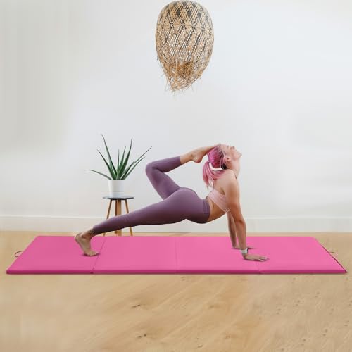 Gymnastics Mats Foldable Tumbling Mats Portable Gymnastics Exercise Mat Thick Gymnastics Tumbling Mats Pad Home Exercise Panel Mat With Carrying Handles - color: Pink, size: 4 ft W x 10 ft L