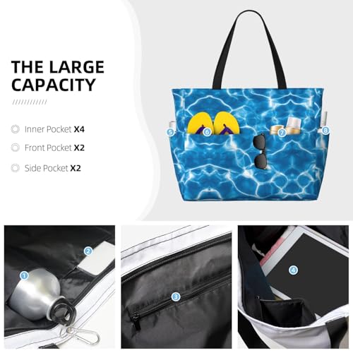 Large Beach Bag for Women Waterproof Foldable Travel Shoulder Tote Bag with Pocket for Weekender Pool Vacation - color: Water Blue