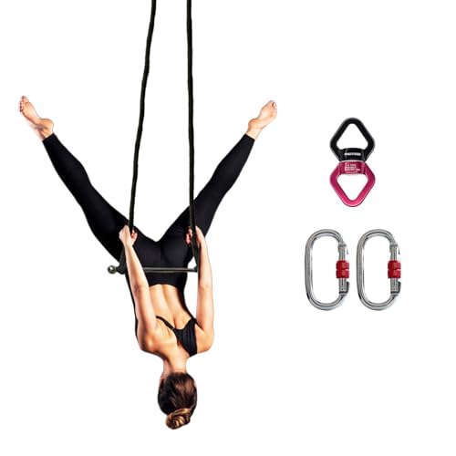 PRIOR FITNESS Aerial Trapeze Bar Kit,SGS Certified, 6.5ft&8.2ft Available | 3355 lbs Breaking Load, 2M & 2.5M, White & Black Color to Choose, 25mm Nylon Ropes, Stainless Steel Bar,W/Rigging Hardware - color: black, size: 2m
