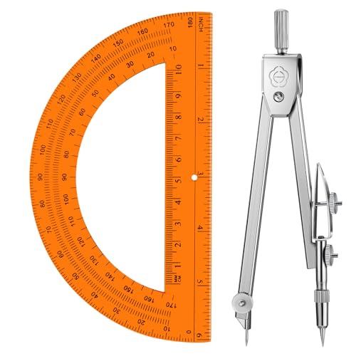 EBOOT Student Geometry Set, 180 Degree Protractor Compass 6",Orange | Swing Arm Protractor Ruler Compass, Geometry Drawing Tools for Measuring Angles, School Classroom Math Supplies - color: Orange