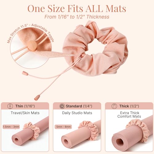 Aolamegs Adjustable Yoga Mat Scrunchie, 2-in-1 Mat Strap and Hair Tie, Fits All Standard & Extra Thick Yoga Mats - color: Pink Adjustable Elastic Mat Scrunchie