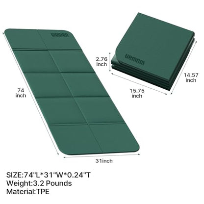 Foldable Yoga Mat 75"x31"x0.24" Portable Exercise Mat - color: Dark Green+Dark Green Grey