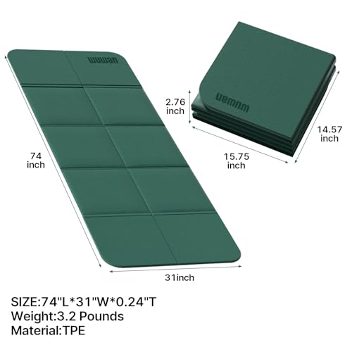 Foldable Yoga Mat 75"x31"x0.24" Portable Exercise Mat - color: Dark Green+Dark Green Grey