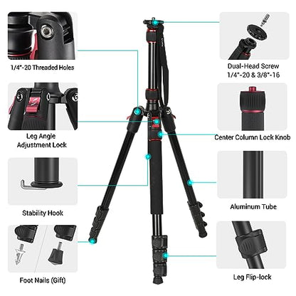 SmallRig T-10 68" Foldable Aluminum Camera Tripod/Monopod | Max. Payload 33lb, Height Adjustable from 19.7" to 67.7", Works With Cameras and Phones.