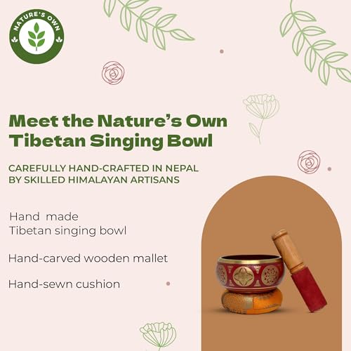 Nature's Own Tibetan Singing Bowl Set- Easy to Play- Meditation Sound Bowl Handcrafted in Nepal for Yoga, Mindfulness, Chakra Healing, Stress Relief- Spiritual Gifts for Women and Men (3.5 Inch, Red) - color: Red