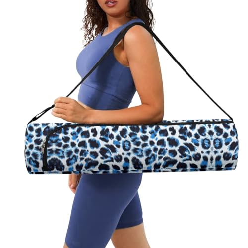 Yoga Mat Bag for Women & Men Full-Zip Yoga Mat Carrier Bag for Class Workout Park with Adjustable Strap - color: Blue Leopard Print