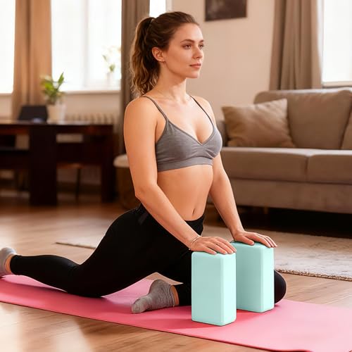 Leikefitness Yoga Blocks 2 Pack,Lightweight-High Density Eva Foam Soft Non-Slip for Yoga, Pilates, Meditation 9"×6"×3" - color: Green