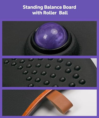 Balance Board for Standing Desk with Massage Ball, Anti-Slip Wobble Board for Office & Home, 360° Rotation Wooden Core Mat for Foot Pain Relief & Anti-Fatigue, Supports 300 lbs