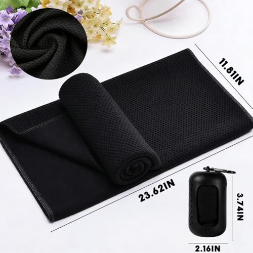 Quick Dry Sports Towel with Cooling Neck Wraps Soft Breathable Towels for Yoga Workout Gyms Lightweight Absorbent Microfiber Towels Set for Travel Outdoor Workout Sport Fitness Black Cooling Towel Set - color: Black