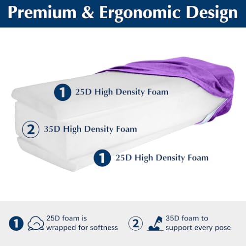 2-Pack Yoga Bolster Pillow Set: Rectangular & Cylinder Pillows for Meditation and Support, Yoga Pillows with Washable Velvet Cover, Triple-Layer Sponge with Carry Handle, Purple - color: Purple