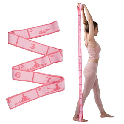 9 Loops Elastic Yoga Stretching Strap Pattern Guide, Resistance Stretch Band for Flexibility, Pilates, Dance, Gymnastics, Ballet, Physical Therapy, Leg & Body Stretching - color: Pink