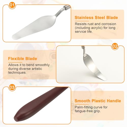 HARFINGTON Palette Knife Painting Tool 3.74" x 1.1" Stainless Steel Art Spatula Pallet Knives Scrapers Tools with Plastic Handle for Acrylic Oil Canvas Mixing Spreading, Red/Silver - size: 3.74" x 1.1"
