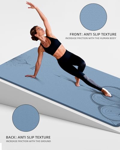 Large Yoga Mat (75.5"x47.6"x0.4"）Extra Wide & Thick 10mm | Non-Slip Exercise Mat, High-Density TPE Mat for Yoga Pilates & Home Gym Workouts - color: Blue-gray