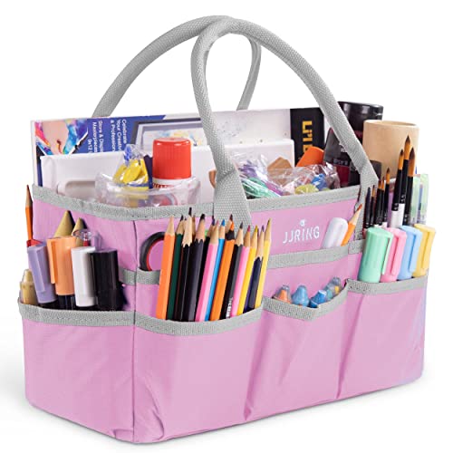 JJRING 600D Nylon Craft & Art Organizer Tote Bag With Pockets, Pink | Art Caddy Storage Bag For Art, Craft, Sewing, Medical, & Office Supplies - color: Pink, size: Small