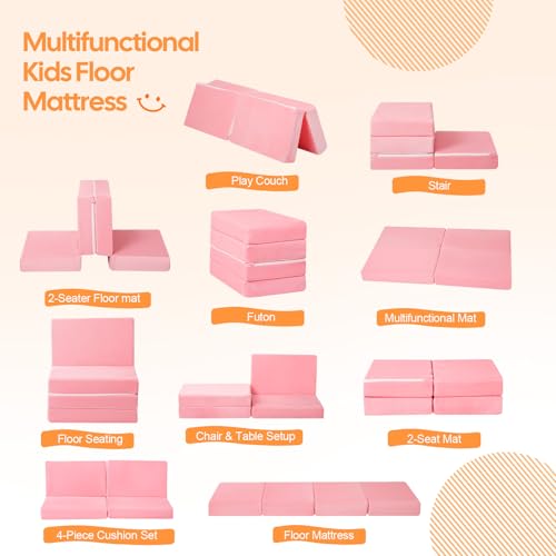 MeMoreCool Kids Folding Mattress, 63x26 Trifold Floor Mat, Pink - color: Pink