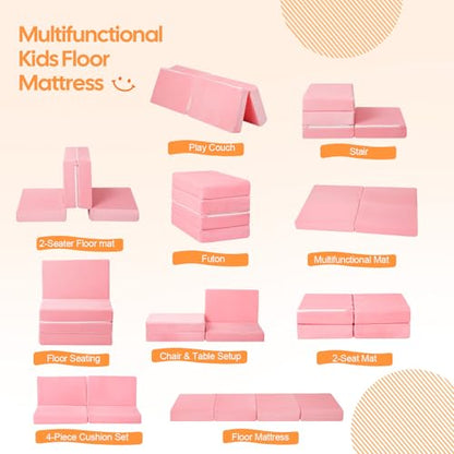 MeMoreCool Kids Folding Mattress, 63x26 Trifold Floor Mat, Pink - color: Pink