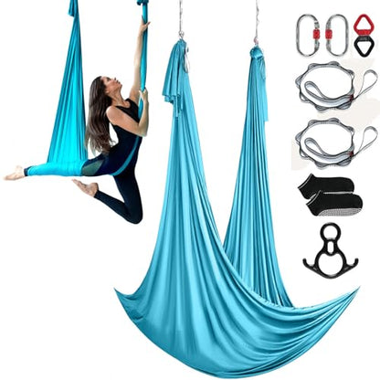 VEVOR Aerial Silk & Yoga Swing, Aerial Yoga Hammock Kit with 100gsm Nylon Fabric, Full Rigging Hardware & Easy Set-up Guide, Antigravity Flying for All Levels Fitness Bodybuilding
