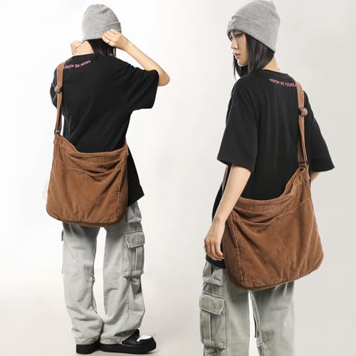 Canvas Tote Bag Casual Hobo Crossbody Shoulder Bag for Women and Men Large Purse Messenger Bag Travel Work - color: 2-brown
