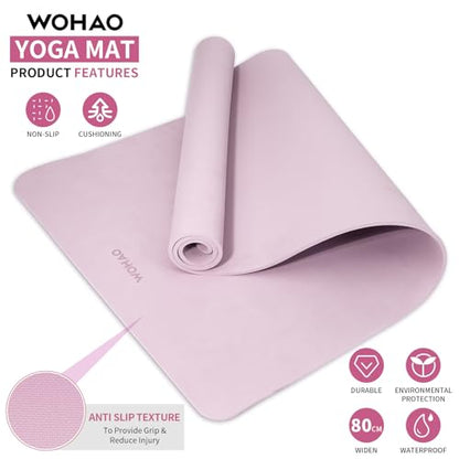 Extra Wide & Thick 8mm Yoga Mat, 72"x31.5" | Large Non Slip Exercise Mat, Premium POE Material, Superior Cushioning & Stability, With Strap for Home Gym, Pilates - color: Purple