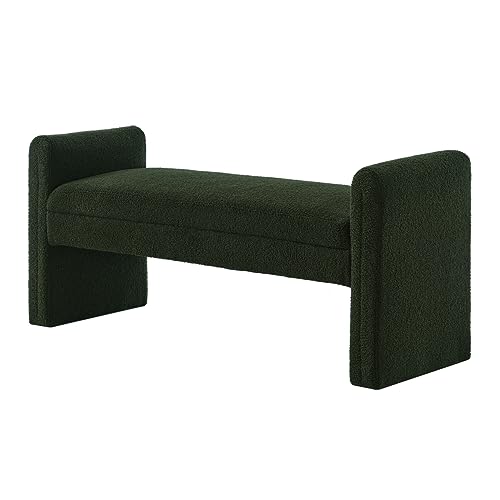 24KF Modern Upholstered Bed Bench Covered with Soft Boucle Teddy Fabric, Lovely Entryway Bench Ottoman with Armrest,5062-Dark Green - color: Dark Green Teddy Bench