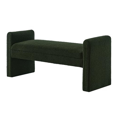 24KF Modern Upholstered Bed Bench Covered with Soft Boucle Teddy Fabric, Lovely Entryway Bench Ottoman with Armrest,5062-Dark Green - color: Dark Green Teddy Bench
