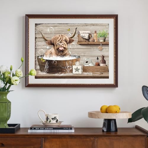 HighlandCow Diamond Art Kits for Adults,Bathtub Diamond Painting Wall Decor | Diamond Art Kit for Beginners, 5D DIY Full Drill Diamond Painting Gem Art, Home Wall Art Gifts(12x16 inch) - color: DP03926