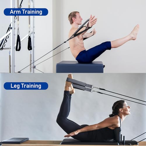 TOBWOLF 2PCS Pilates Straps for Reformer, Double Loop D Ring Foot Hand - color: Dark Grey - Scuba Fabric