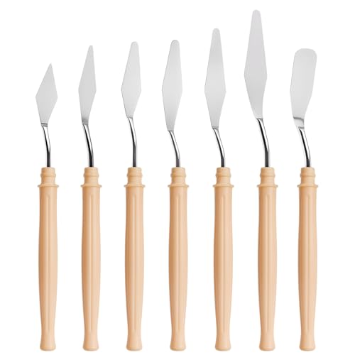7 Pcs Palette Knife, Pointy & Flat Spatula, Plastic Handle | Stainless Steel Painting Knife Set, Oil Paint Metal Knives, Pallet Painting Knives for Oil, Acrylic and Canvas Drawing