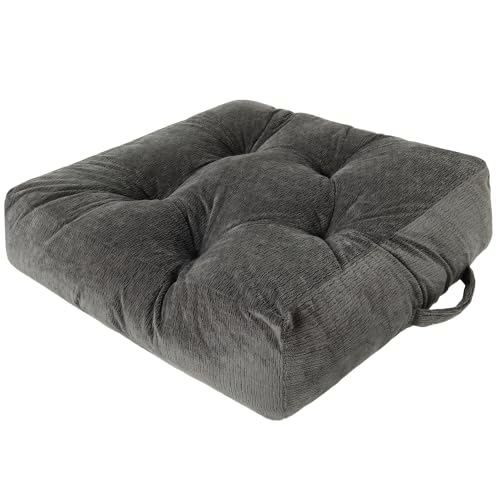 Floor Pillow Cushion for Adults Sitting | Large Meditation Cushion Pillow with Handle for Tatami Living Room or Yoga (1, Square, Dark Gray, 22 x 22 x 6 inches) - color: Square Dark Gray