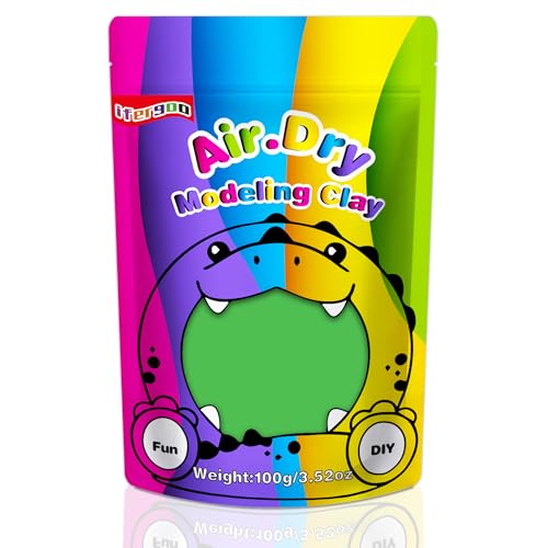 ifergoo 100g Green Air Dry Clay, 3.5oz DIY Creative Modeling Clay for Kids | Refill Foam Magic Clay for School Art & Craft Project, Slime Supplies, Ultra-light & Soft, Gift for Age 3-12 Boys & Girls - color: Green/100g