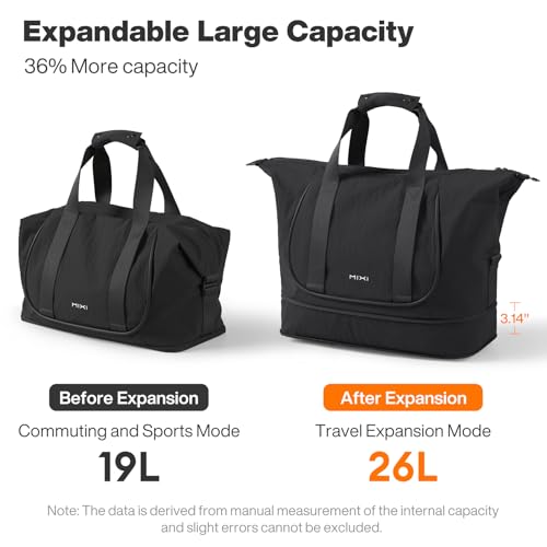 mixi Travel Tote Bag for Women Large Expandable Travel Bag Waterproof Lightweight Carry On Personal Item Handbag - color: Black