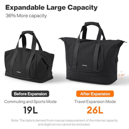 mixi Travel Tote Bag for Women Large Expandable Travel Bag Waterproof Lightweight Carry On Personal Item Handbag - color: Black