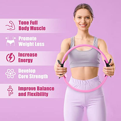 RitFit Pilates Ring 14 Inch Magic Fitness Circle for Inner Thigh Toning | Bonus Workout Guide & Storage Bag Included, Lightweight & Portable, Pilates Yoga Full Body Toning - style: Pink