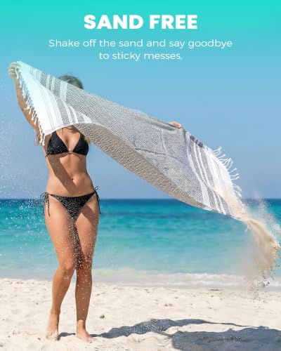 2 Packs Cotton Turkish Beach Towels Quick Dry Sand Free Oversized Pool Bath Swim Towel Extra Large Xl Big Blanket Adult Travel Essentials Cruise Accessories Must Haves Clearance Vacation Stuff - color: Thicker Set Grey Grey