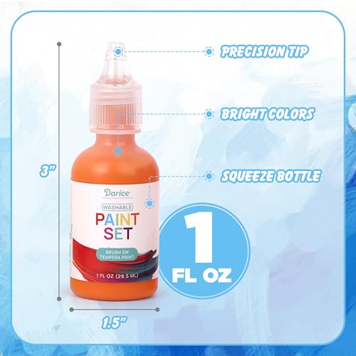 Darice Washable Tempera Paint for Kid, 12 Colors - Non-Toxic Kids Paint with Brushes & Pallete in a reusable Storage Case - Great for Art Projects, Crafts, and Classroom Paint Set, 1oz Paint Bottles