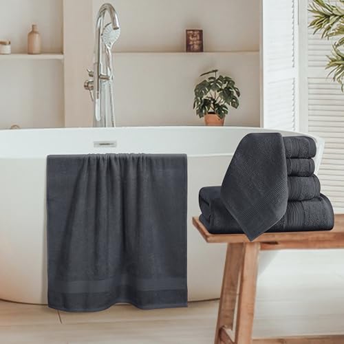 Belizzi Home 8 Piece Towel Set 100% Ring Spun Cotton, 2 Bath Towels 27x54, 2 Hand Towels 16x28 and 4 Washcloths 13x13 - Ultra Soft Highly Absorbent Machine Washable Hotel Spa Quality - Grey - color: Grey, size: 8 Piece Towel Set