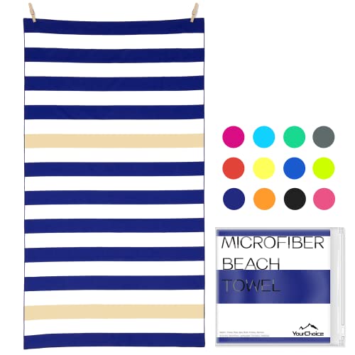 Your Choice Microfiber Beach Towel Sand-Free Quick Dry (67"x35"/60"x30") - color: K-dark Blue&khaki Stripes, size: Extra Large(67x35")